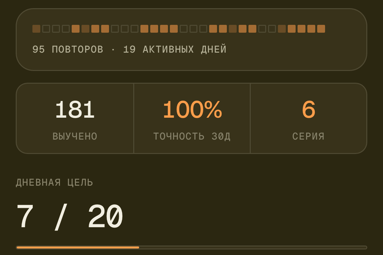 Тот же экран профиля в тёмной теме.